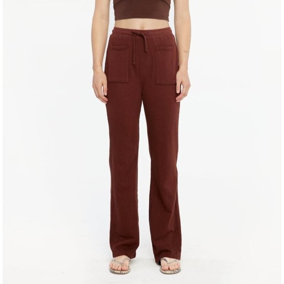 Lacausa Gia Sweats Pants Slight Flare Lightweight Terry Drawstring Brown S